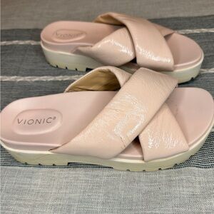 Vionic Vesta Sandals Women 9.5 Blush Pink Leather Slide Comfort Shoes